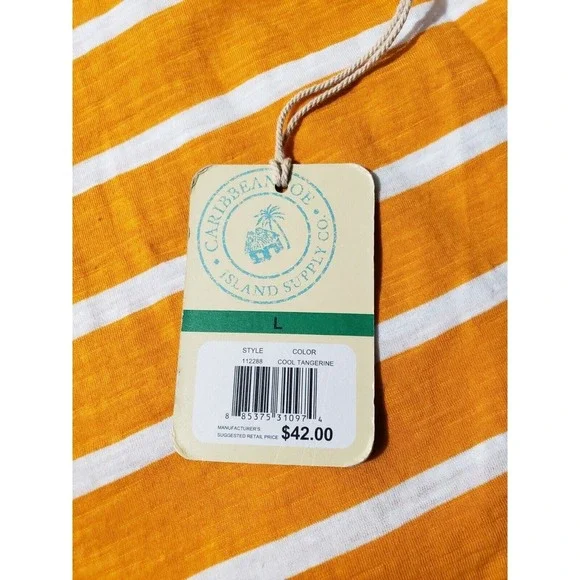 Caribbean Joe Roll Tab Shirt Women's Large Orange Striped V-Neck Long Sleeve Top - Picture 10 of 12